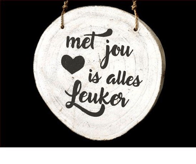 WOODART | Hanger boomschijf - met jou is alles leuker - Antique White