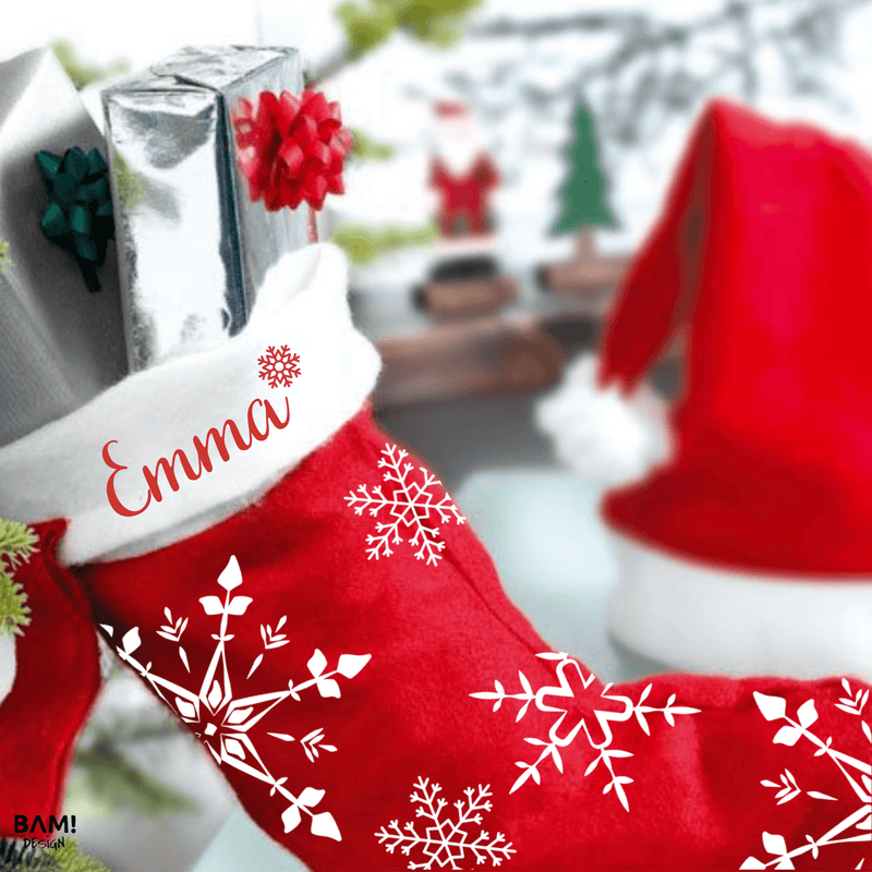 Momona Gifts & Decorations | Kerstsok - Sneeuwvlokken (personaliseerbaar)
