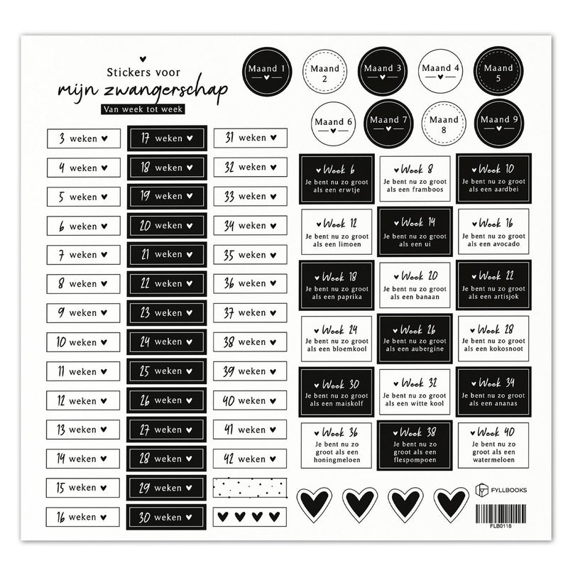 Momona Gifts & Decorations | Stickervel Mijn zwangerschap - Set 2 - Zwart-wit
