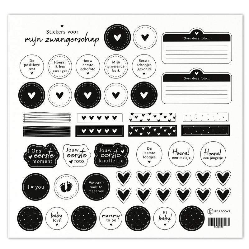 Momona Gifts & Decorations | Stickervel Mijn zwangerschap - Set 1 - Zwart-wit