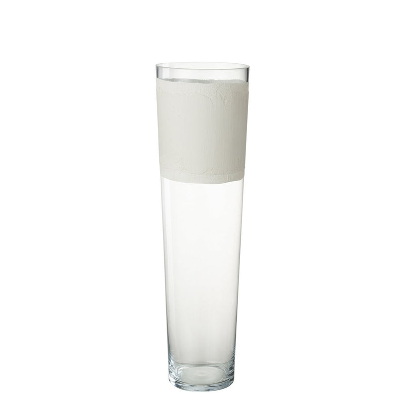 MOMONA| J-Line Vaas Delph Glas Transparant/Wit Large - 60 cm hoog