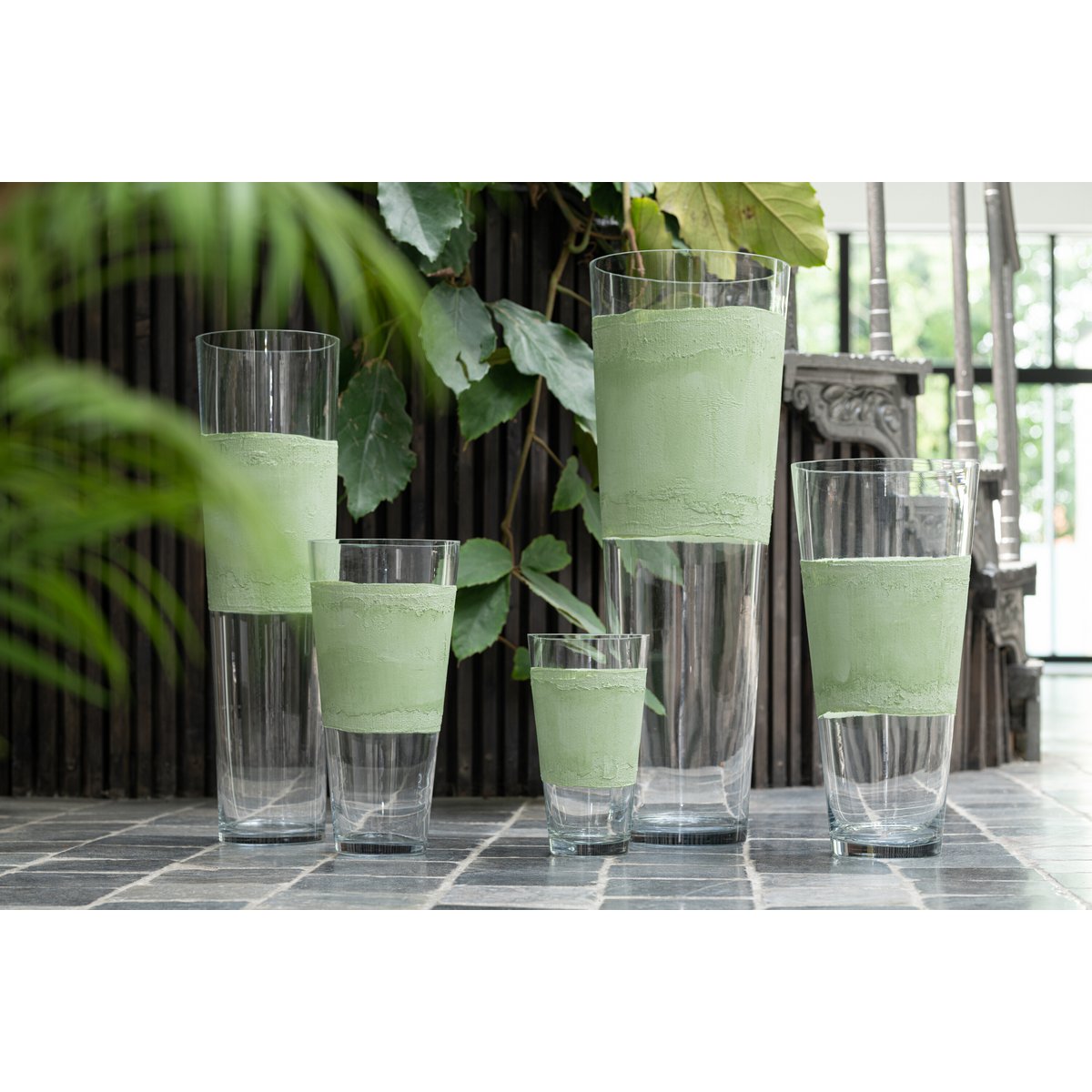 MOMONA| J-Line Vaas Delph Glas Transparant/Groen Large - 60 cm hoog