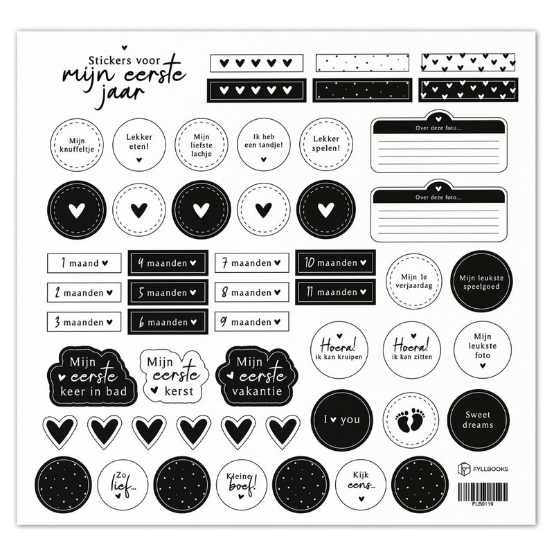 Momona Gifts & Decorations | Stickervel Mijn eerste jaar - Zwart-wit
