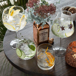 MOMONA| Set van 4 Gin-Glazen op Voet met Zilver 'Gin' Opschrift