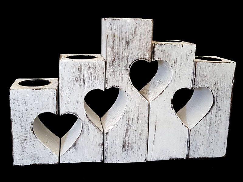 Waxinehouder hart set Antique White - Momona Conceptstore